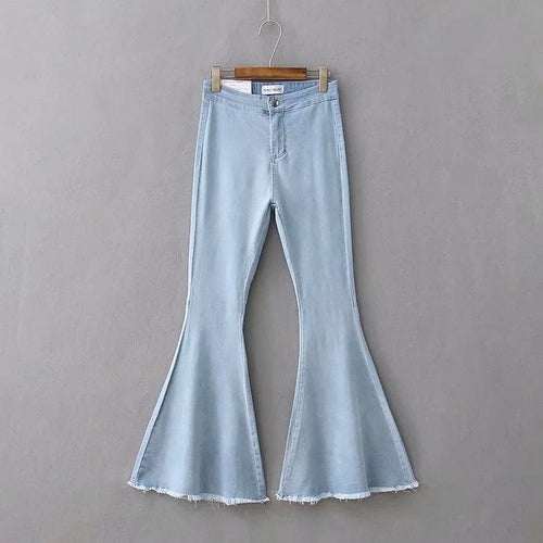 Women Fringe Loose Denim Jeans Flare Sleeve Pants