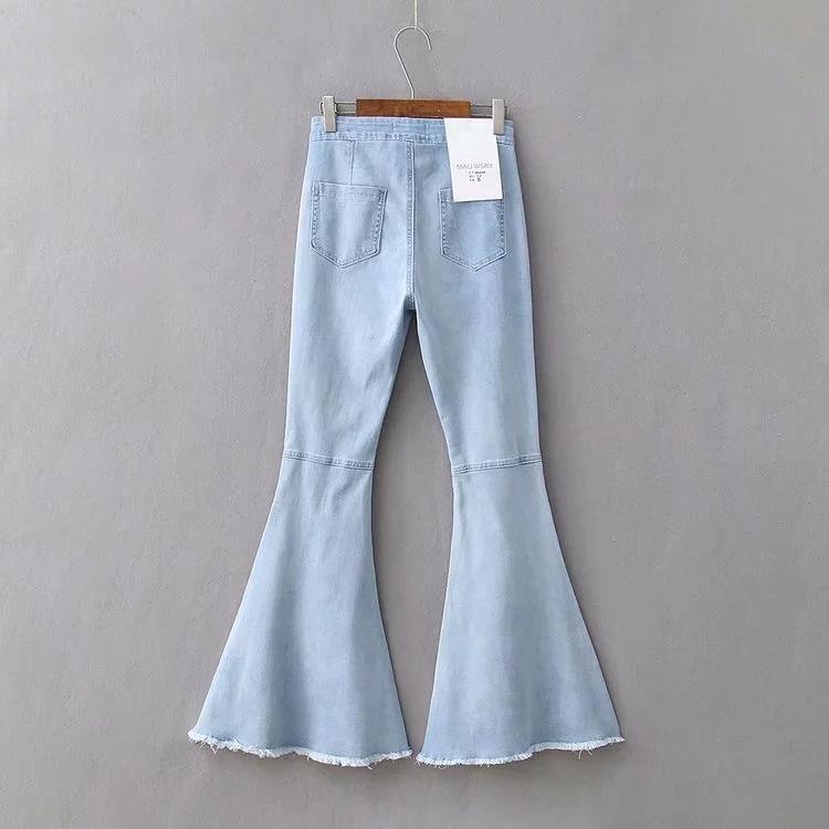 Women Fringe Loose Denim Jeans Flare Sleeve Pants