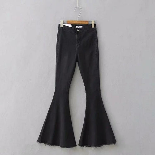 Women Fringe Loose Denim Jeans Flare Sleeve Pants