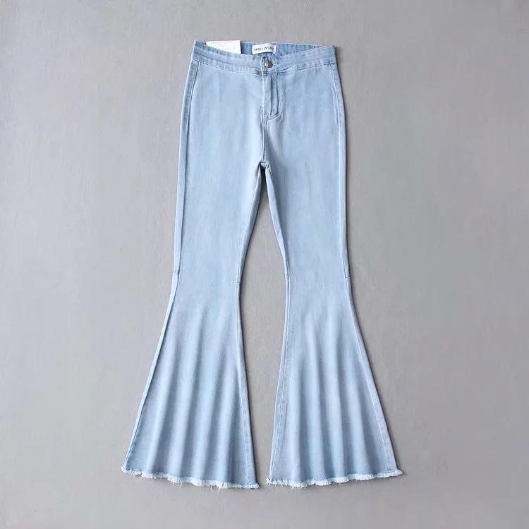 Women Fringe Loose Denim Jeans Flare Sleeve Pants