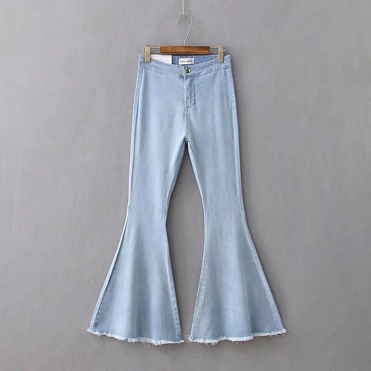 Women Fringe Loose Denim Jeans Flare Sleeve Pants