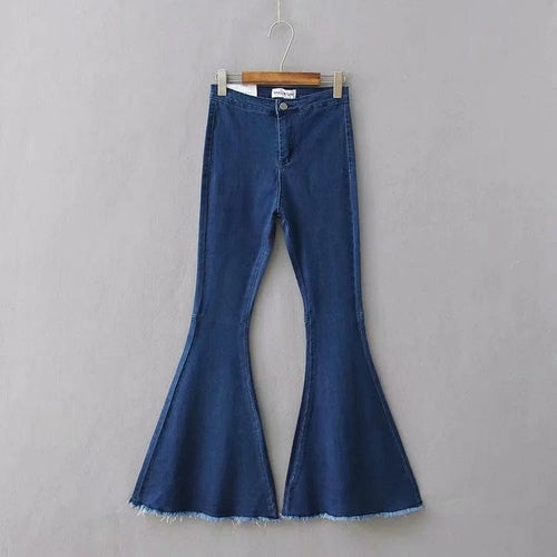 Women Fringe Loose Denim Jeans Flare Sleeve Pants