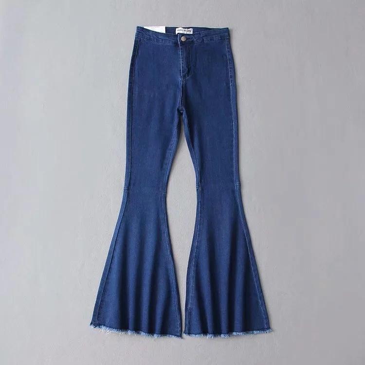 Women Fringe Loose Denim Jeans Flare Sleeve Pants