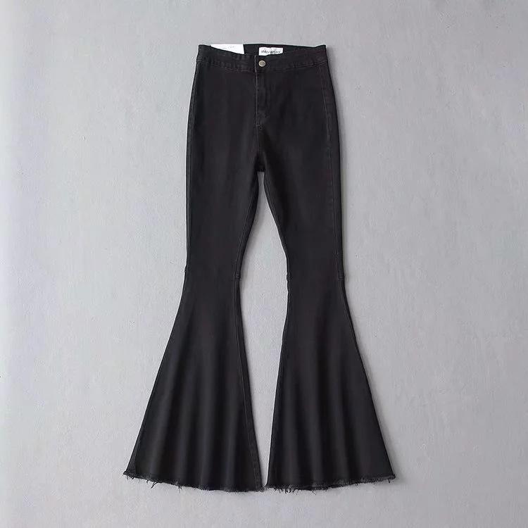 Women Fringe Loose Denim Jeans Flare Sleeve Pants