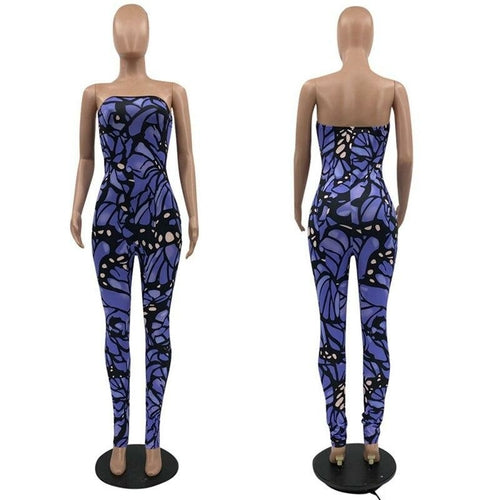Butterfly Print Sexy Jumpsuit Women Bodycon Club Party Rompers Womens