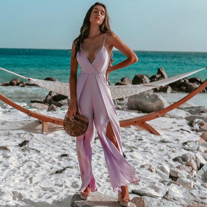 Sexy Backless Wide Leg Jumpsuits Overalls for Women Long Pants