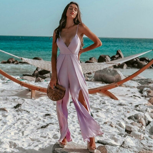 Sexy Backless Wide Leg Jumpsuits Overalls for Women Long Pants