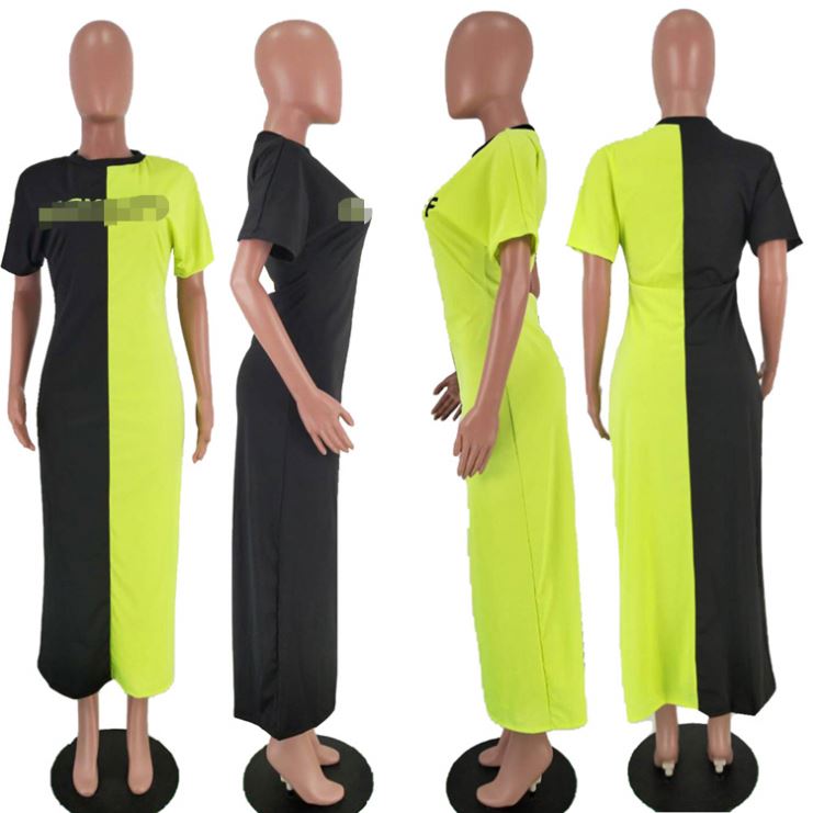 LZX0086 Cheap Apparel Summer Fashion  Letter Print Splice Loose Lady