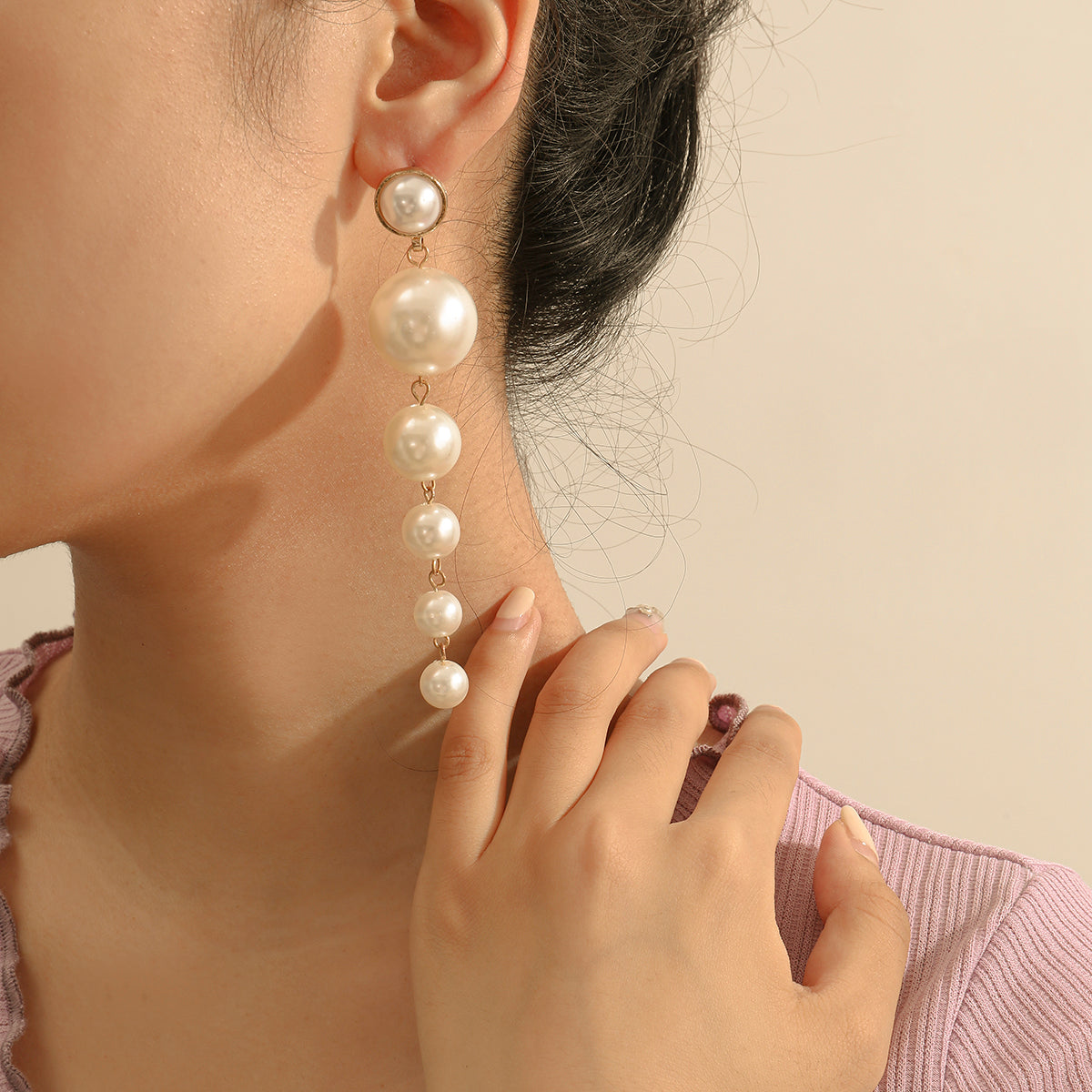 SHIXIN Simple Beaded Elegant Simulated Pearl Long Drop Earring for