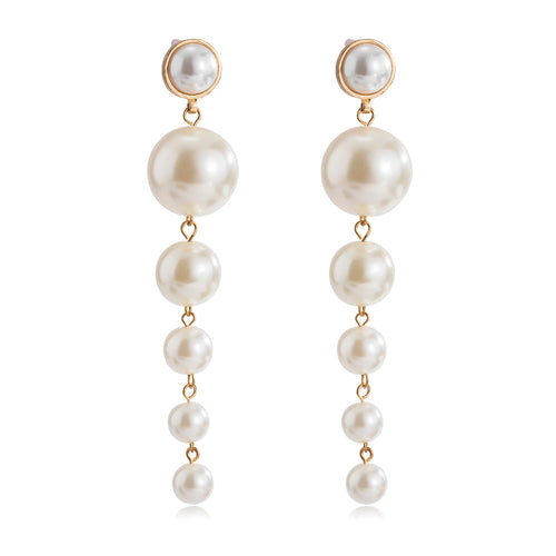 SHIXIN Simple Beaded Elegant Simulated Pearl Long Drop Earring for