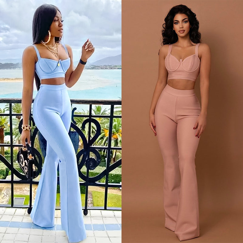 2021 Women casual two piece pants setclothing bandage trousers & pants