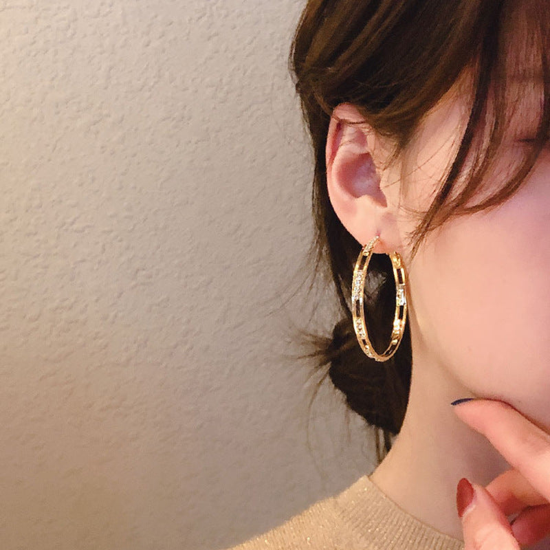 S925 Sterling Silver Needle Gold plated Hoop Earrings Hollow out