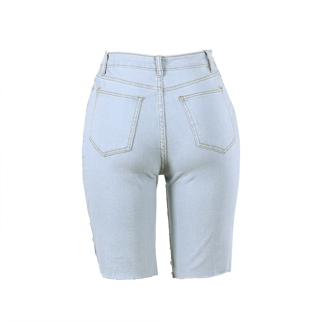 MN237 New fashion women's shredded chain design and knee jeans