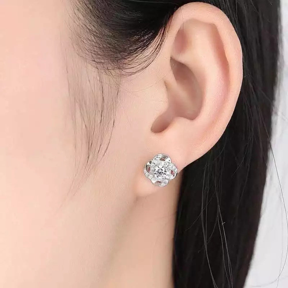 925 Sterling Silver Color Purple Crystals Earrings for Women Korean