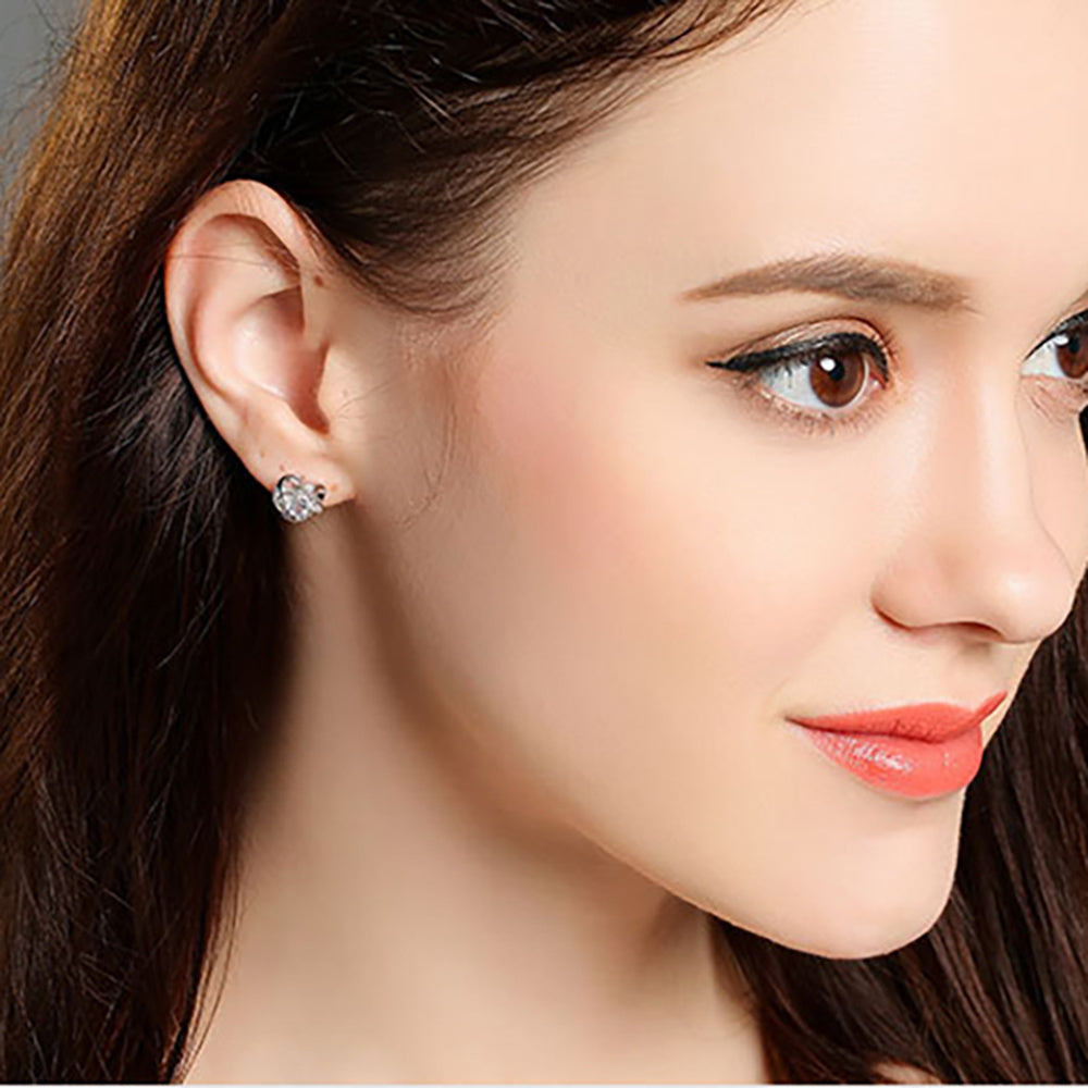 925 Sterling Silver Color Purple Crystals Earrings for Women Korean