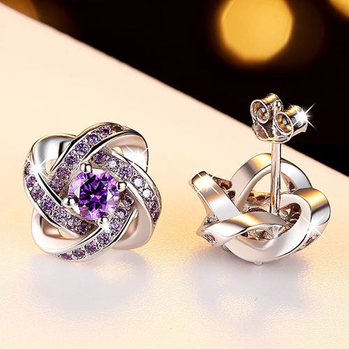925 Sterling Silver Color Purple Crystals Earrings for Women Korean