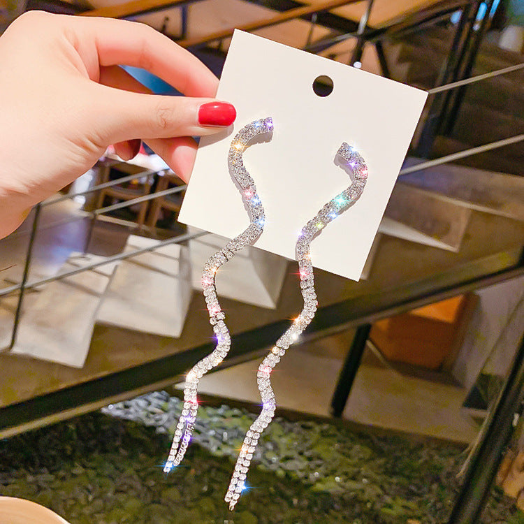2020 silver snake shape long rhinestone earrings