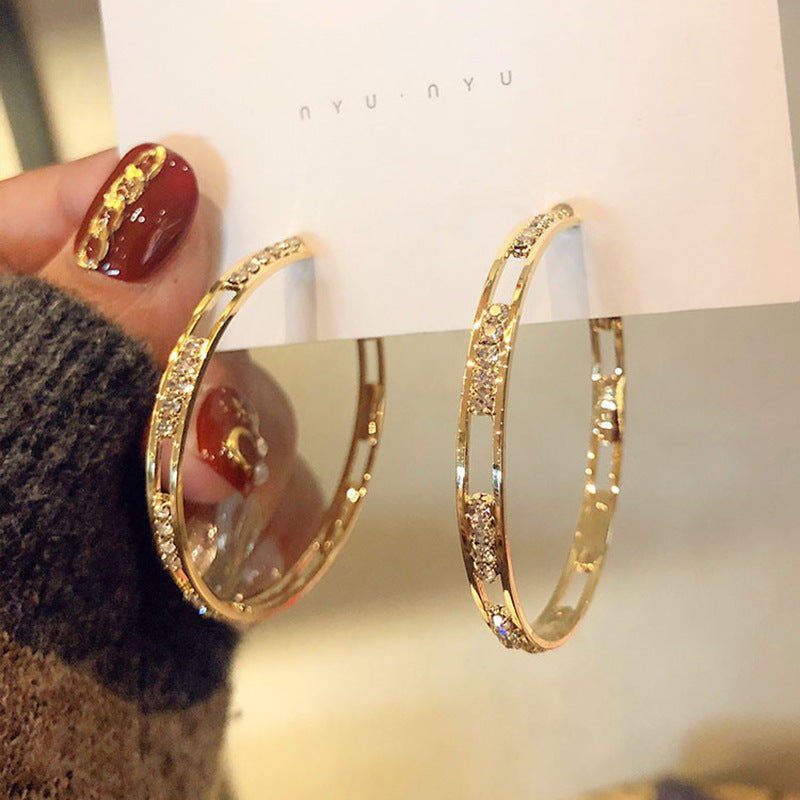 S925 Sterling Silver Needle Gold plated Hoop Earrings Hollow out