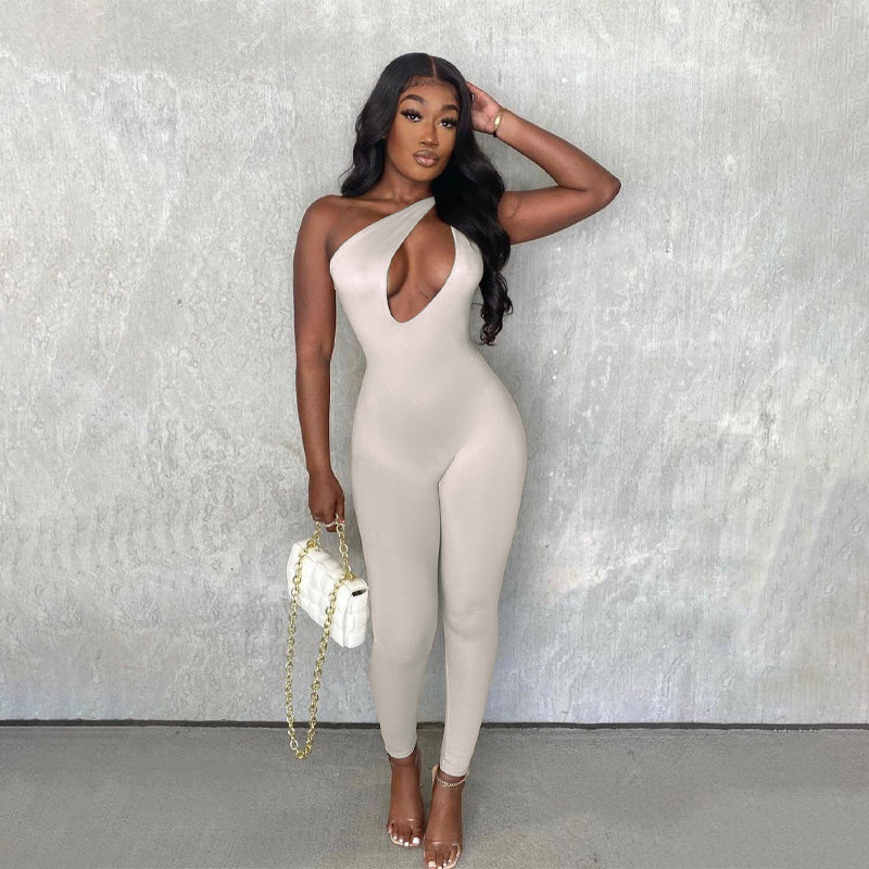New Arrival one shoulder Sleeveless women summer long pants Solid