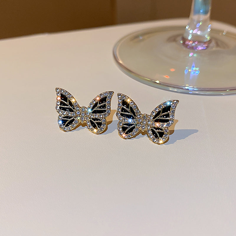crystal fancy jewelry black dianante butterfly earrings