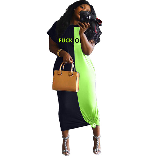 LZX0086 Cheap Apparel Summer Fashion  Letter Print Splice Loose Lady