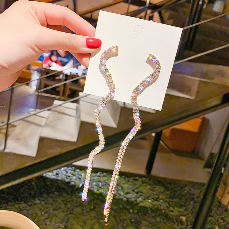 2020 silver snake shape long rhinestone earrings