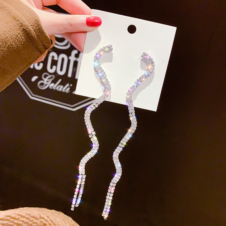 2020 silver snake shape long rhinestone earrings