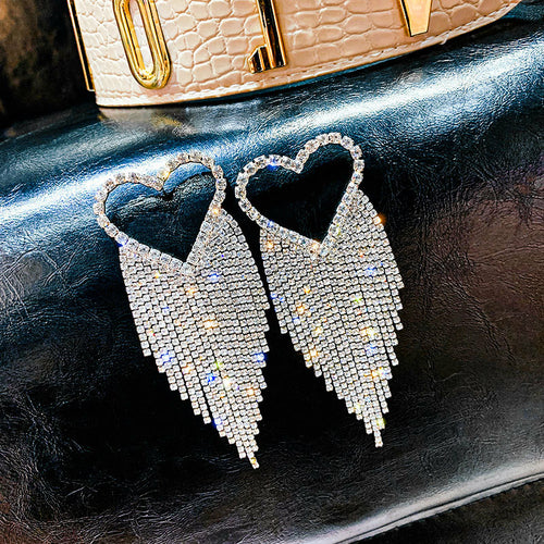 2020 heart shape rhinestone earrings statement