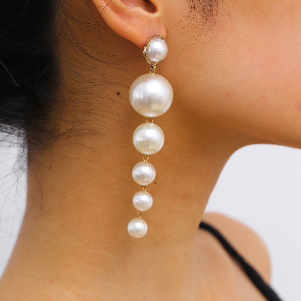 SHIXIN Simple Beaded Elegant Simulated Pearl Long Drop Earring for