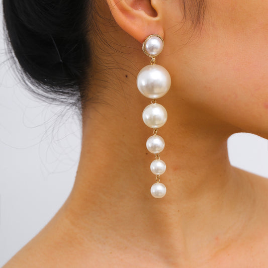 SHIXIN Simple Beaded Elegant Simulated Pearl Long Drop Earring for