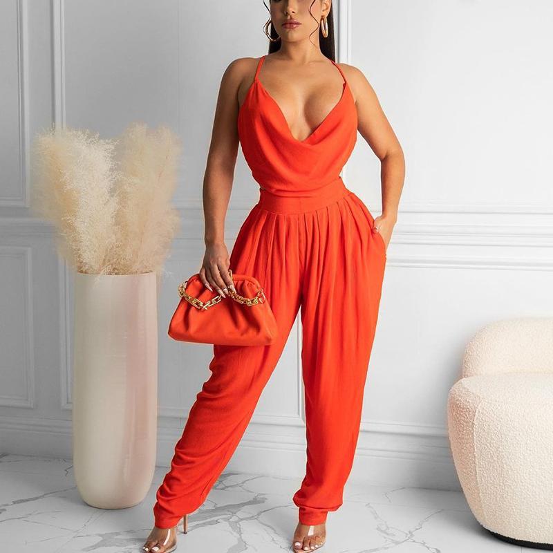 Spaghetti Strap Backless Crisscross Slim Jumpsuit