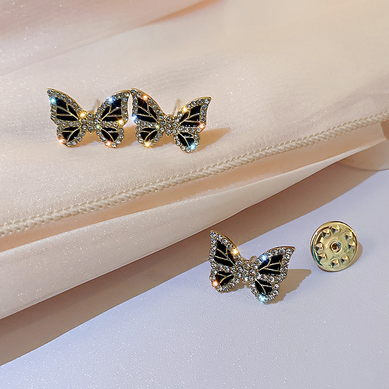 crystal fancy jewelry black dianante butterfly earrings