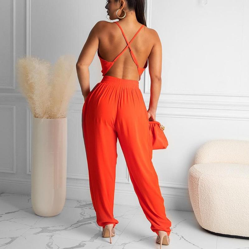 Spaghetti Strap Backless Crisscross Slim Jumpsuit