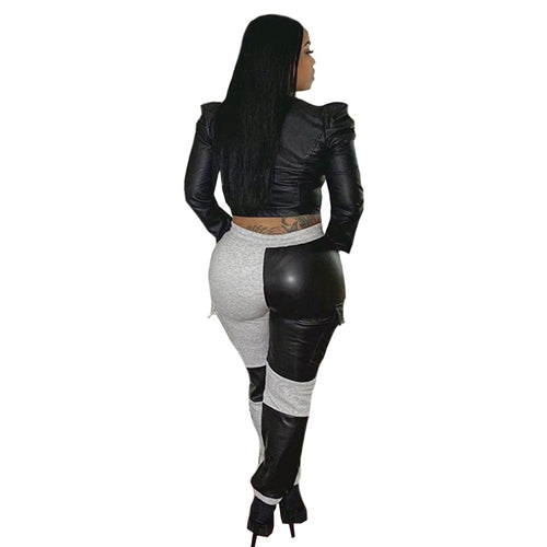 European and American mid-waist pants sweater leather stitching