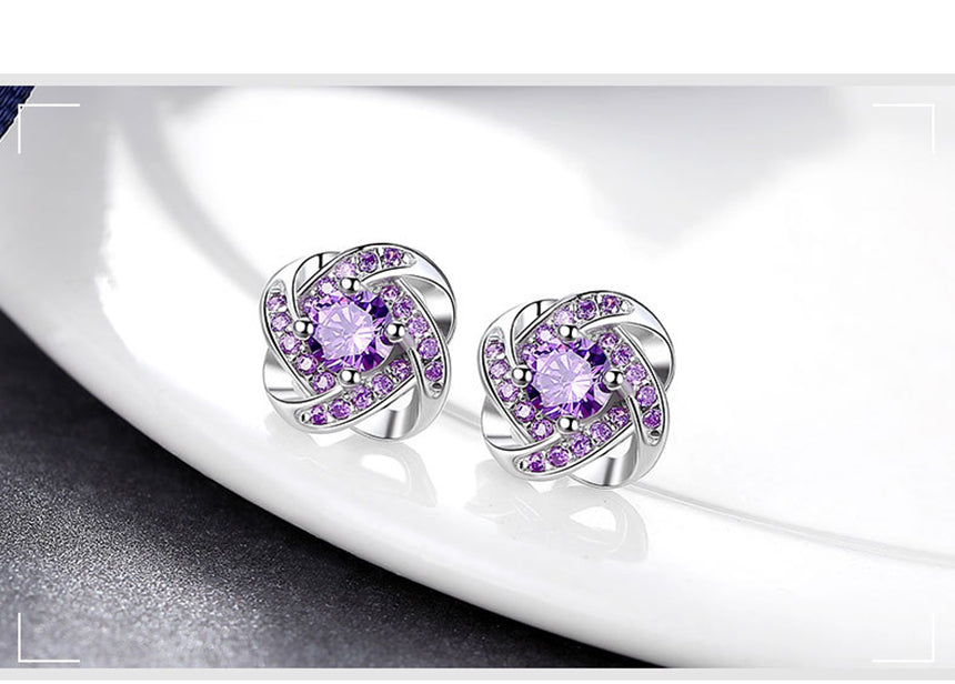 925 Sterling Silver Color Purple Crystals Earrings for Women Korean