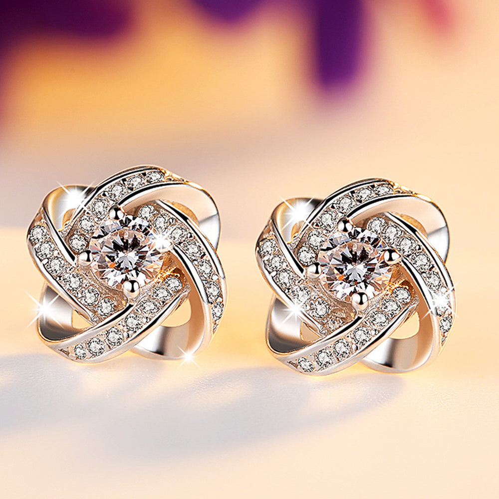 925 Sterling Silver Color Purple Crystals Earrings for Women Korean