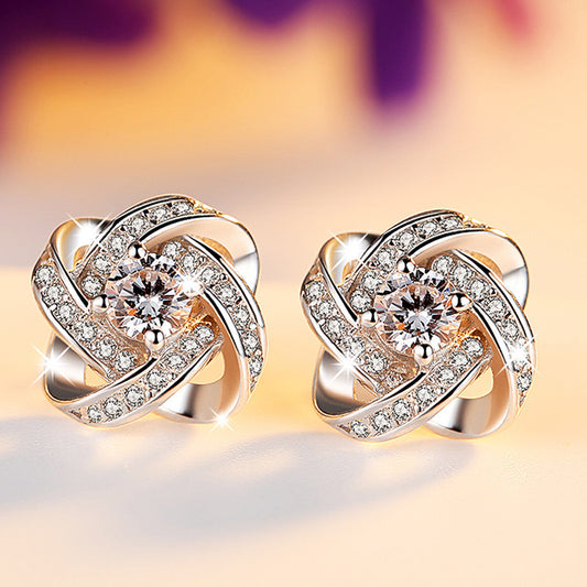 925 Sterling Silver Color Purple Crystals Earrings for Women Korean