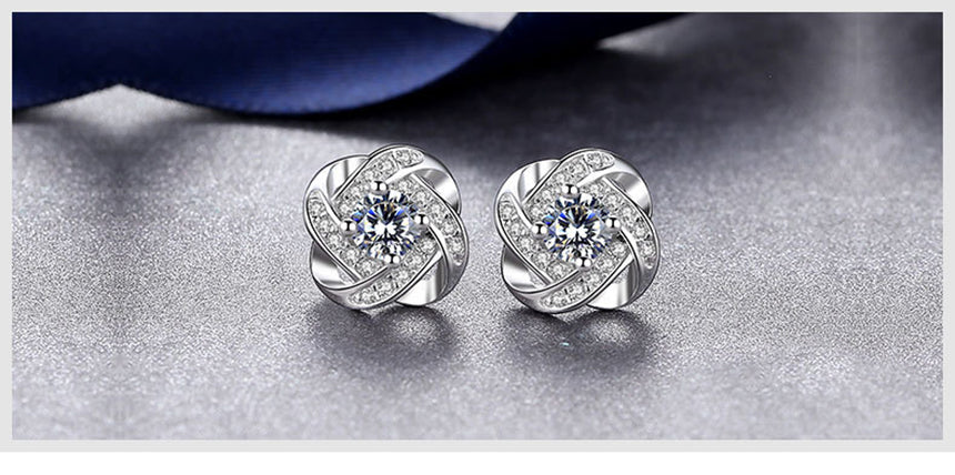 925 Sterling Silver Color Purple Crystals Earrings for Women Korean