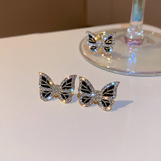 crystal fancy jewelry black dianante butterfly earrings