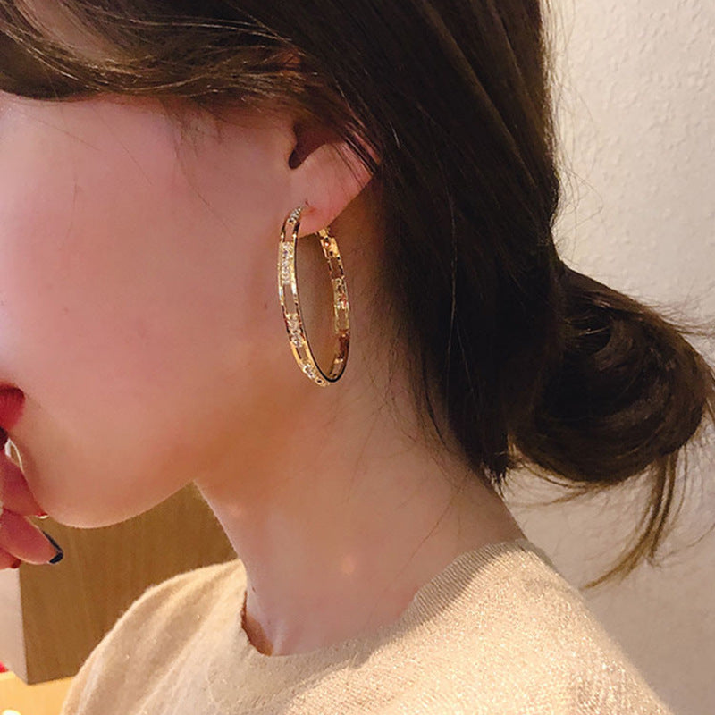 S925 Sterling Silver Needle Gold plated Hoop Earrings Hollow out