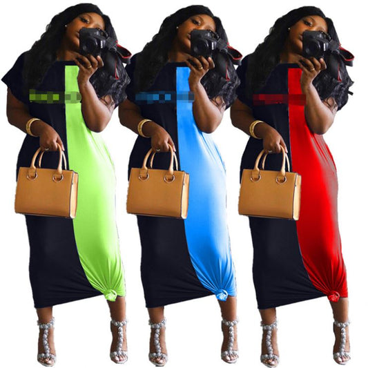 LZX0086 Cheap Apparel Summer Fashion  Letter Print Splice Loose Lady