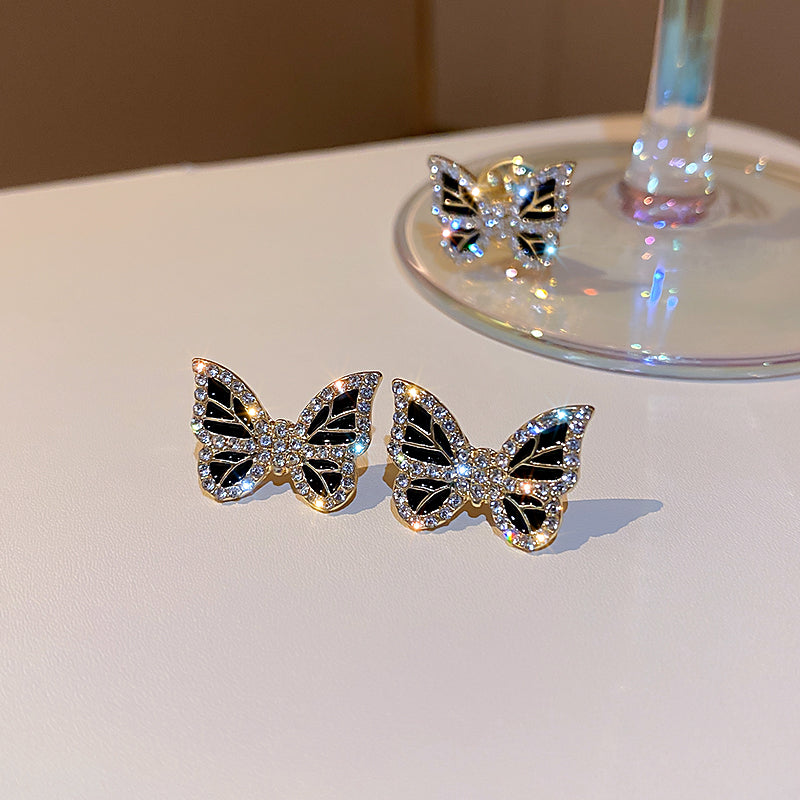 crystal fancy jewelry black dianante butterfly earrings
