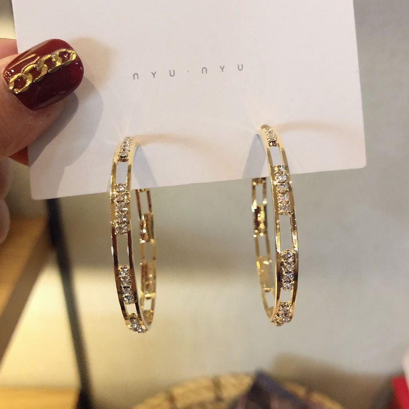 S925 Sterling Silver Needle Gold plated Hoop Earrings Hollow out