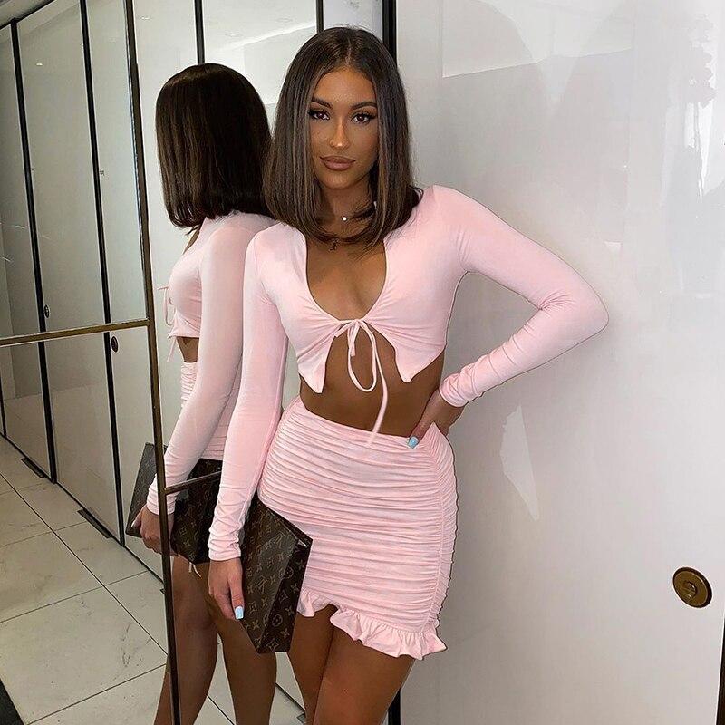 Crop Tops Mini Skirts Two Piece Set