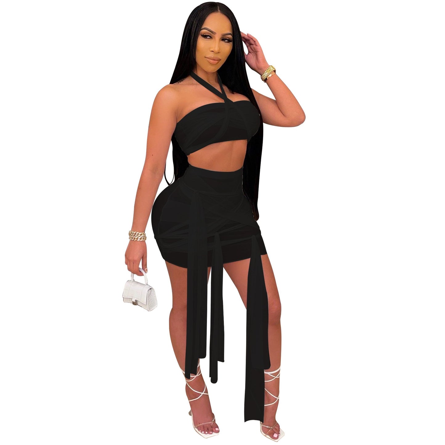 Summer holidays mesh 2PCS/SET beach dress cover-ups sexy Women cross