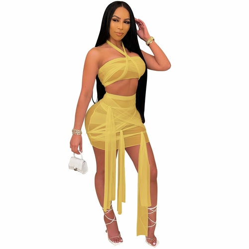 Summer holidays mesh 2PCS/SET beach dress cover-ups sexy Women cross