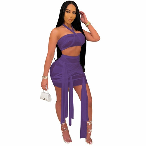 Summer holidays mesh 2PCS/SET beach dress cover-ups sexy Women cross