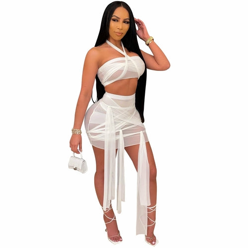 Summer holidays mesh 2PCS/SET beach dress cover-ups sexy Women cross
