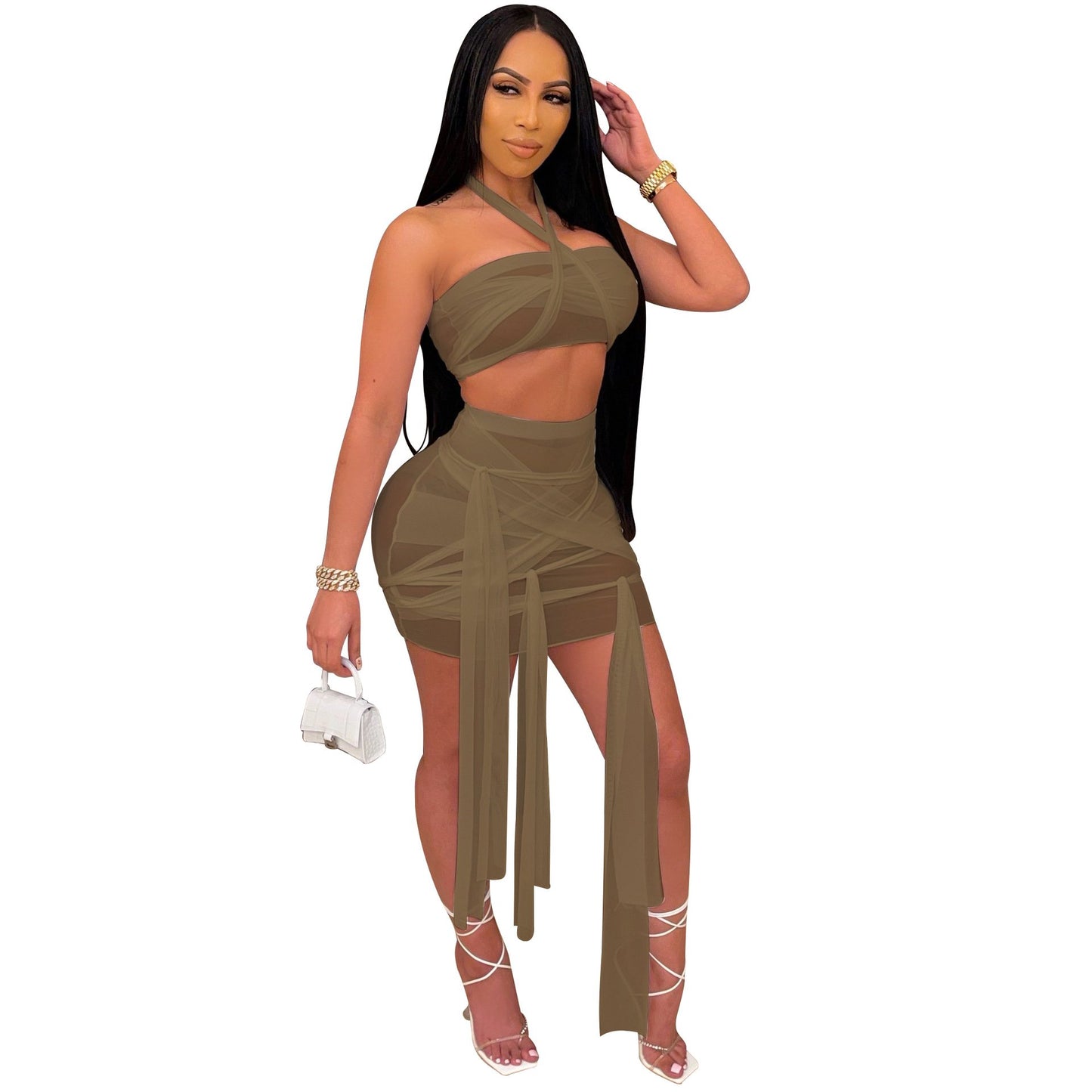Summer holidays mesh 2PCS/SET beach dress cover-ups sexy Women cross