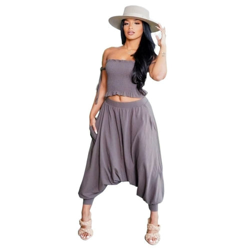 Ruffles Slash Neck Short Sleeve Short Tops Long Pants Summer Beach